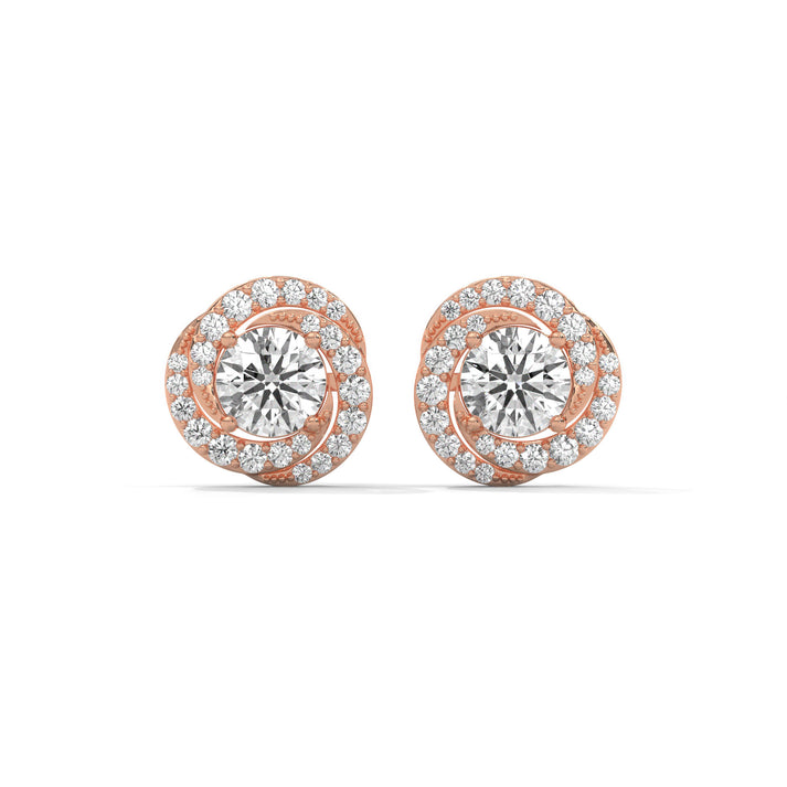 lab grown diamond | moissanite Jewellery Spiral Stud Halo Lab Grown Diamond OR Moissanite Earrings Rose Gold 14K by Rabbito Jewels