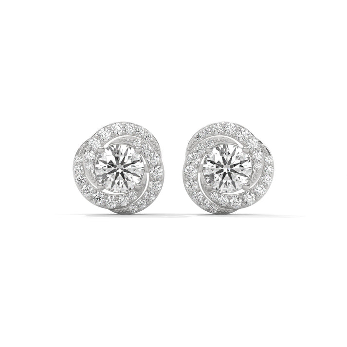 lab grown diamond | moissanite Jewellery Spiral Stud Halo Lab Grown Diamond OR Moissanite Earrings White Gold 18K by Rabbito Jewels