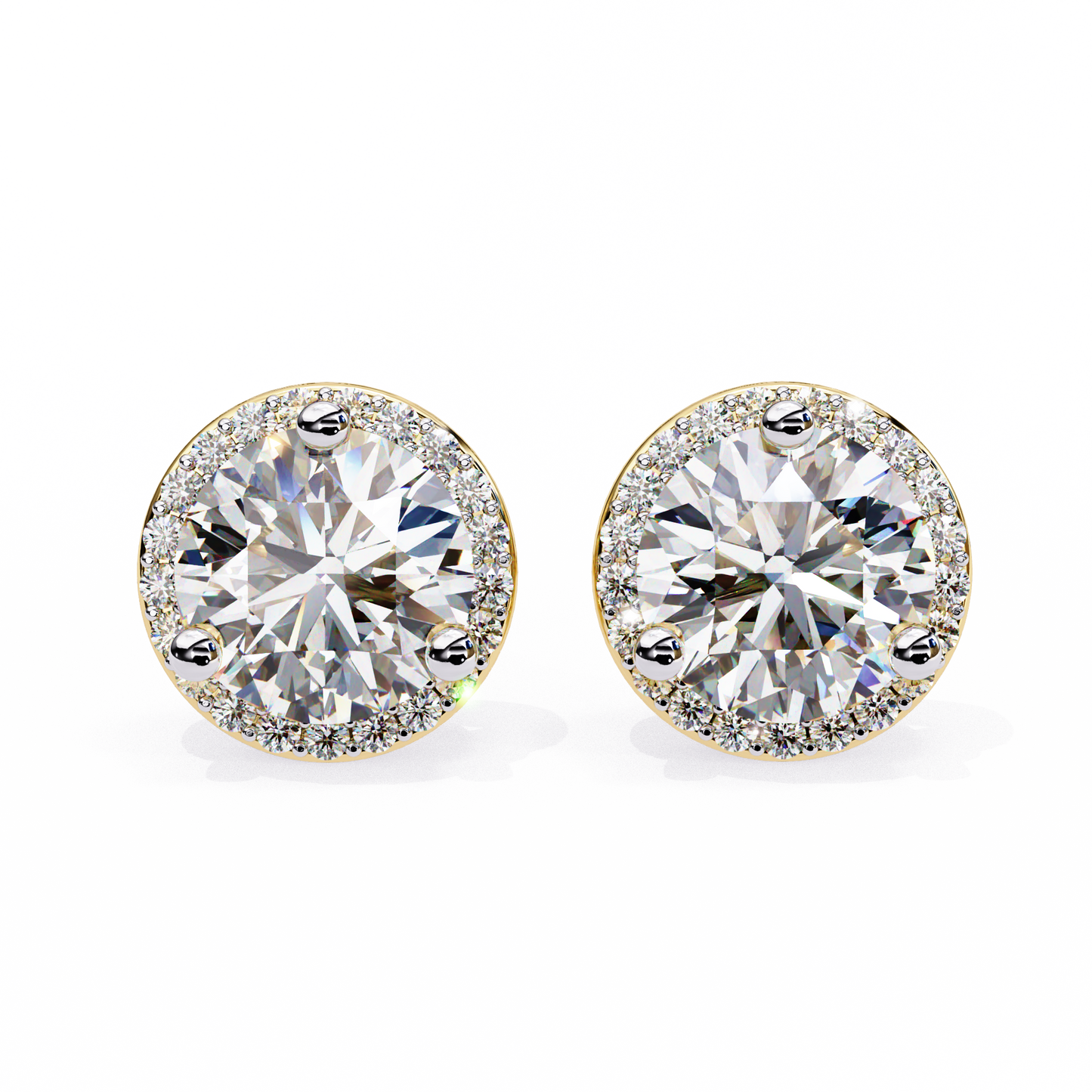lab grown diamond | moissanite Jewellery Glided Romance Lab Grown OR Moissanite Halo Stud Earrings Yellow Gold 18K by Rabbito Jewels