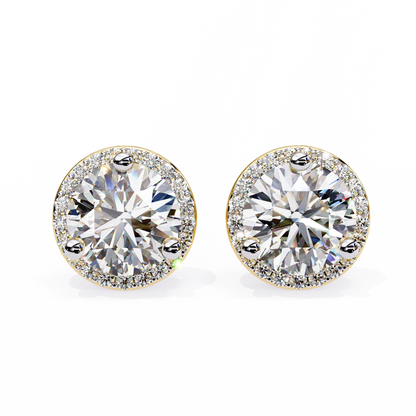 lab grown diamond | moissanite Jewellery Glided Romance Lab Grown OR Moissanite Halo Stud Earrings Yellow Gold 14K by Rabbito Jewels