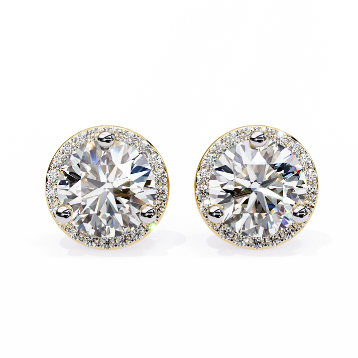 lab grown diamond | moissanite Jewellery Glided Romance Lab Grown OR Moissanite Halo Stud Earrings Yellow Gold 14K by Rabbito Jewels