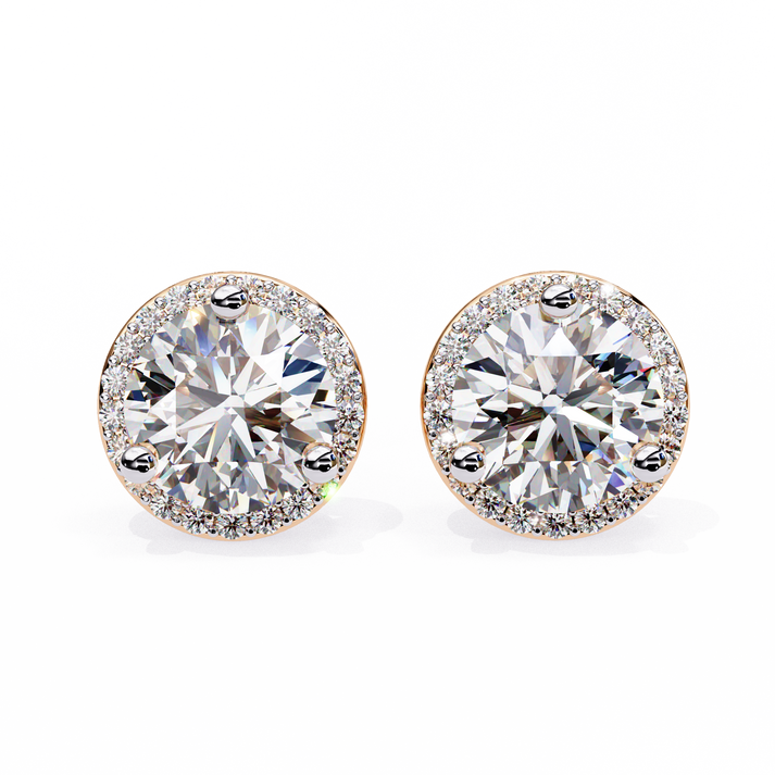 lab grown diamond | moissanite Jewellery Glided Romance Lab Grown OR Moissanite Halo Stud Earrings Rose Gold 18K by Rabbito Jewels