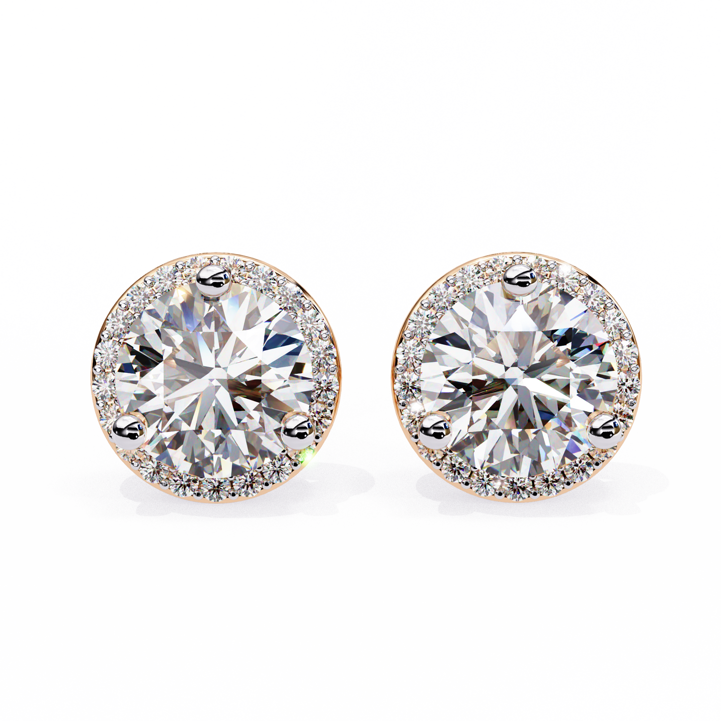 lab grown diamond | moissanite Jewellery Glided Romance Lab Grown OR Moissanite Halo Stud Earrings Rose Gold 14K by Rabbito Jewels
