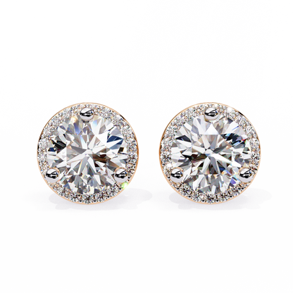 lab grown diamond | moissanite Jewellery Glided Romance Lab Grown OR Moissanite Halo Stud Earrings Rose Gold 14K by Rabbito Jewels