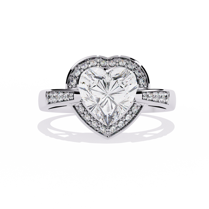 lab grown diamond | moissanite Jewellery Dual Toned Heart Halo Lab Grown Diamond OR Moissanite Ring Silver by Rabbito Jewels
