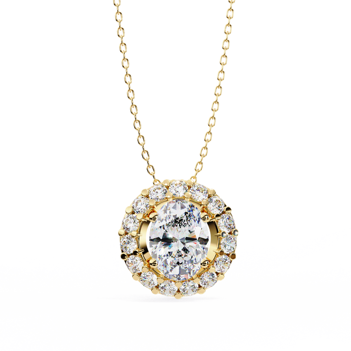 lab grown diamond | moissanite Jewellery Fiona Halo 0.70CT Lab Grown Diamond OR Moissanite Pendant Yellow Gold 14K by Rabbito Jewels