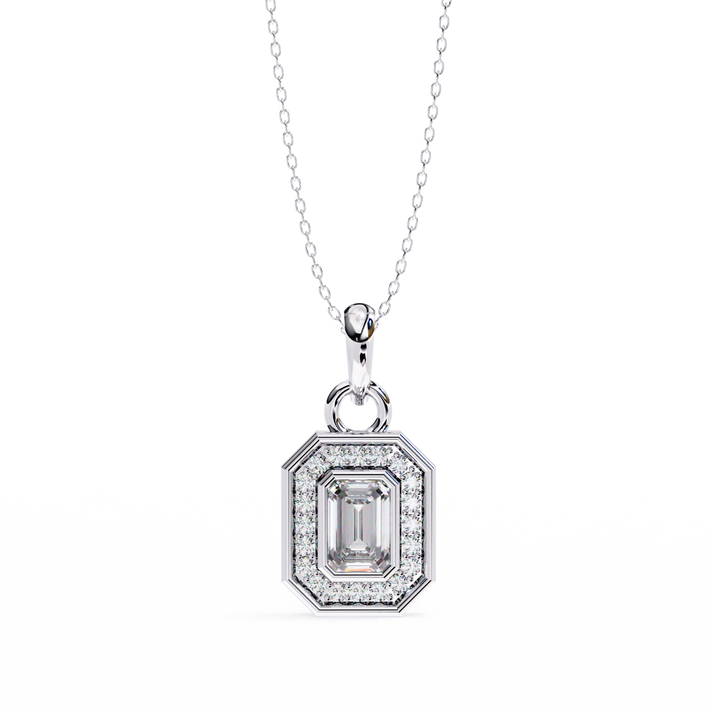 lab grown diamond | moissanite Jewellery Harmony Halo Lab Grown Diamond OR Moissanite Pendant White Gold 18K by Rabbito Jewels