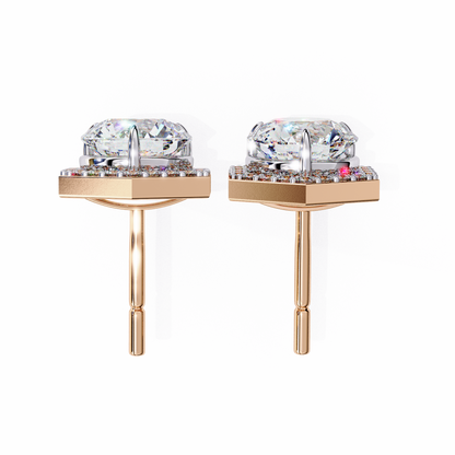 lab grown diamond | moissanite Jewellery Cosmic Cascade Lab Grown OR Moissanite Round Halo Earrings by Rabbito Jewels