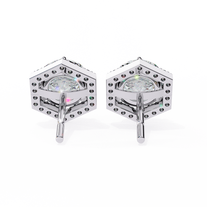 lab grown diamond | moissanite Jewellery Cosmic Cascade Lab Grown OR Moissanite Round Halo Earrings by Rabbito Jewels