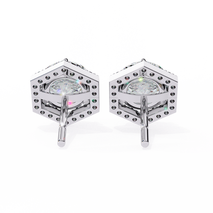 lab grown diamond | moissanite Jewellery Cosmic Cascade Lab Grown OR Moissanite Round Halo Earrings by Rabbito Jewels