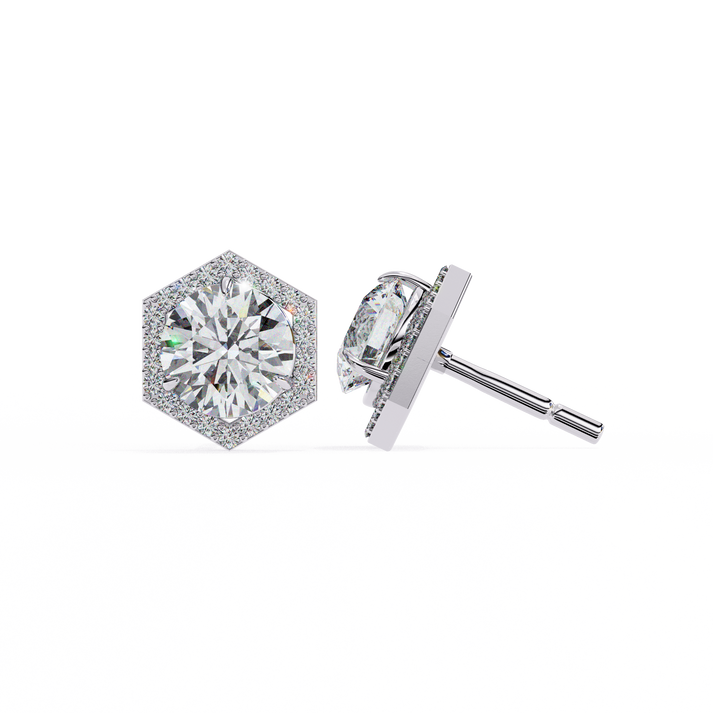 lab grown diamond | moissanite Jewellery Cosmic Cascade Lab Grown OR Moissanite Round Halo Earrings by Rabbito Jewels