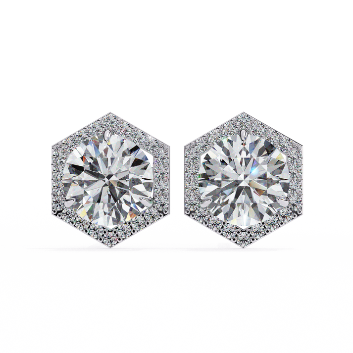 lab grown diamond | moissanite Jewellery Cosmic Cascade Lab Grown OR Moissanite Round Halo Earrings Silver by Rabbito Jewels