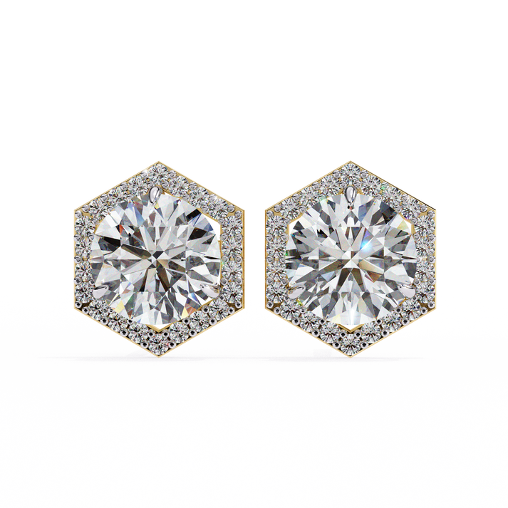 lab grown diamond | moissanite Jewellery Cosmic Cascade Lab Grown OR Moissanite Round Halo Earrings Yellow Gold 18K by Rabbito Jewels
