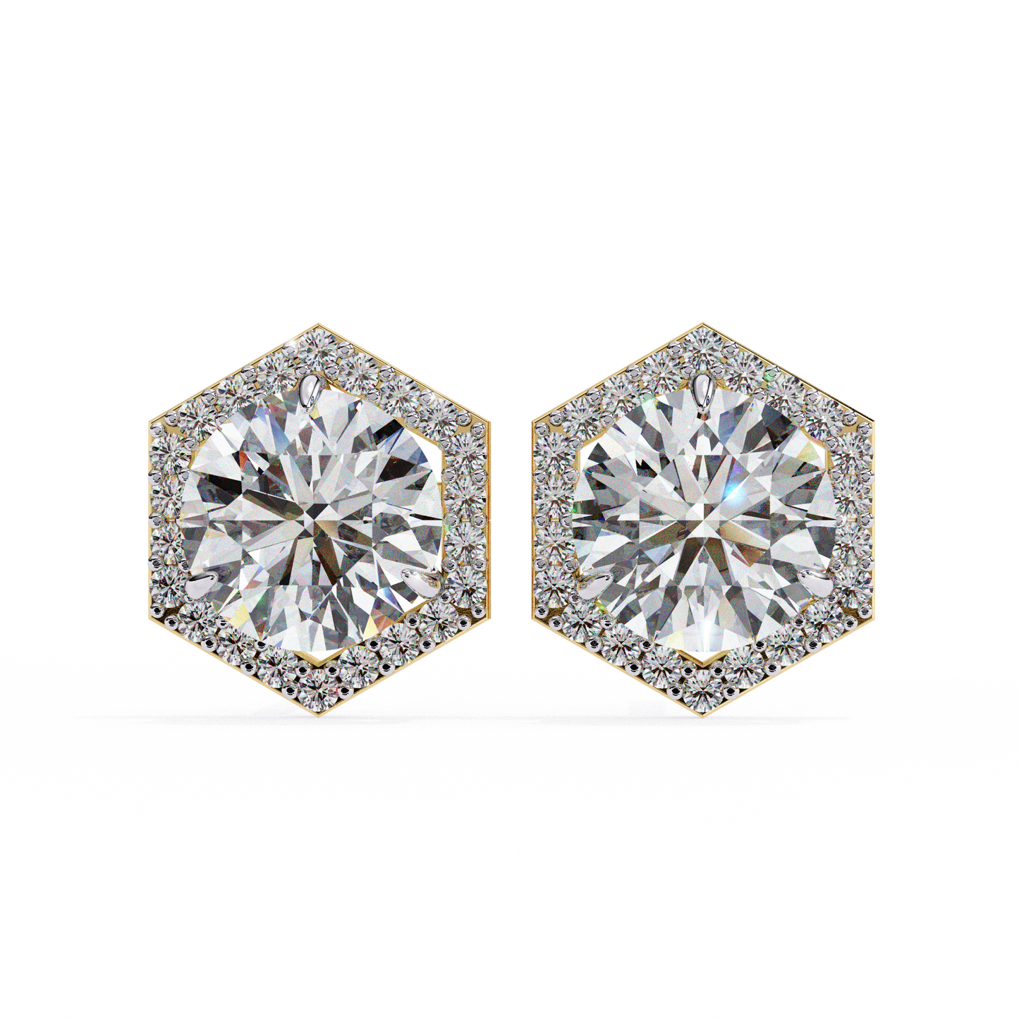 lab grown diamond | moissanite Jewellery Cosmic Cascade Lab Grown OR Moissanite Round Halo Earrings Yellow Gold 14K by Rabbito Jewels