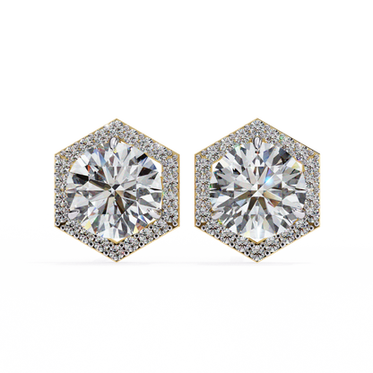 lab grown diamond | moissanite Jewellery Cosmic Cascade Lab Grown OR Moissanite Round Halo Earrings Yellow Gold 14K by Rabbito Jewels