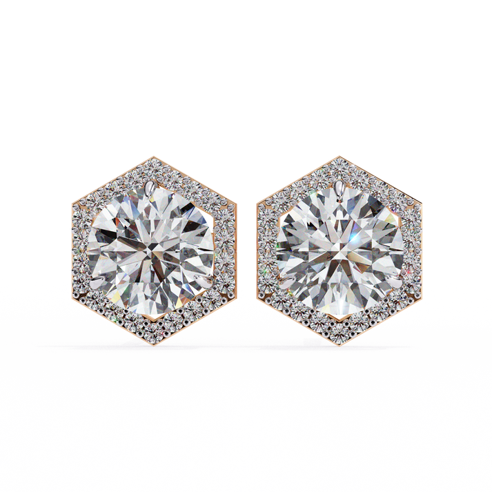 lab grown diamond | moissanite Jewellery Cosmic Cascade Lab Grown OR Moissanite Round Halo Earrings Rose Gold 18K by Rabbito Jewels
