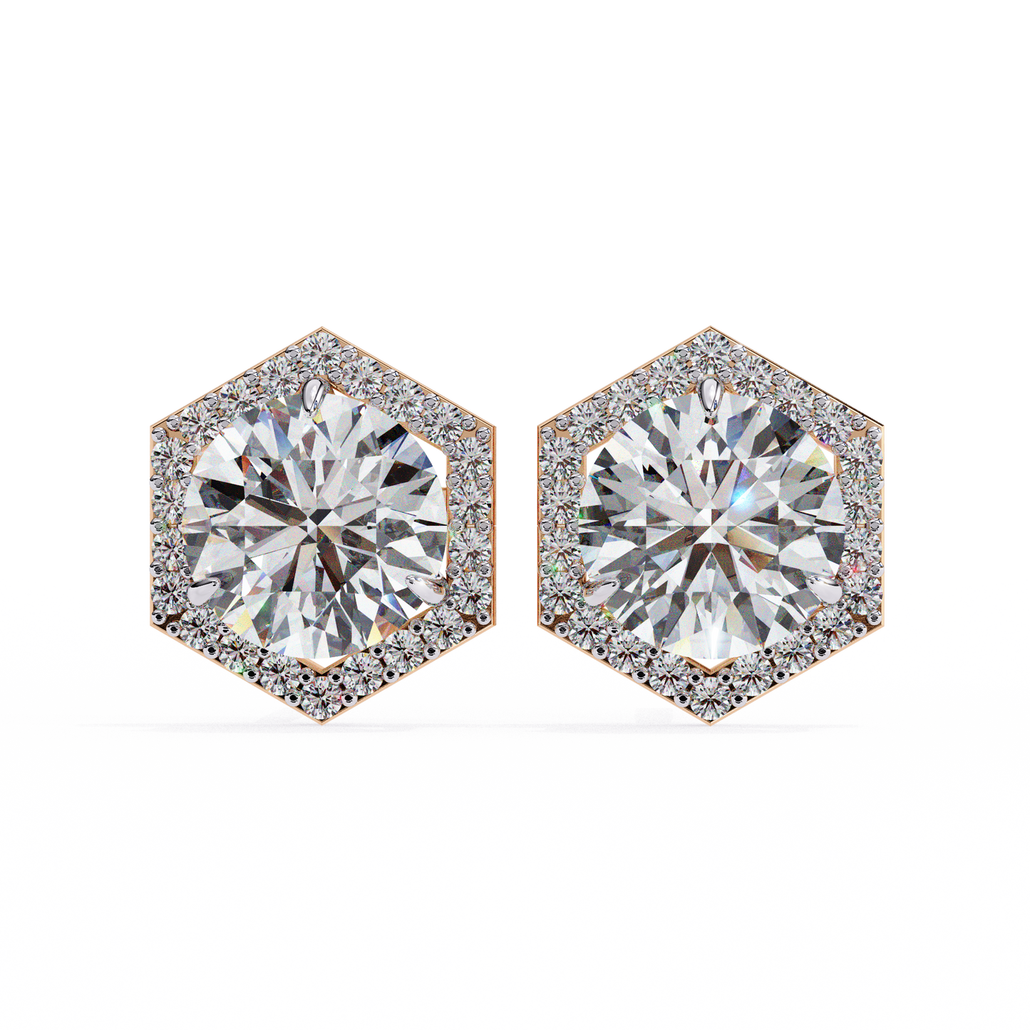 lab grown diamond | moissanite Jewellery Cosmic Cascade Lab Grown OR Moissanite Round Halo Earrings Rose Gold 14K by Rabbito Jewels