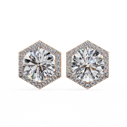 lab grown diamond | moissanite Jewellery Cosmic Cascade Lab Grown OR Moissanite Round Halo Earrings Rose Gold 14K by Rabbito Jewels
