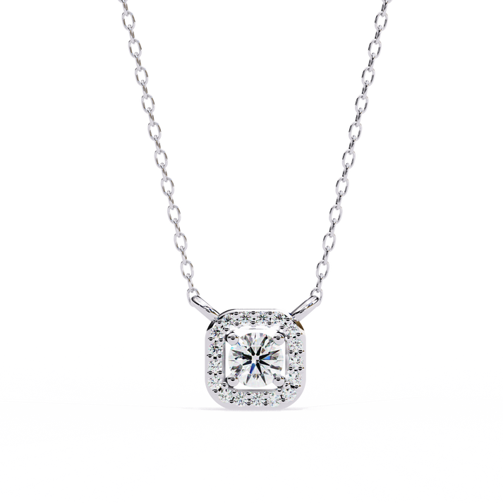 lab grown diamond | moissanite Jewellery Vivienne Halo Lab Grown Diamond OR Moissanite Pendant White Gold 14K by Rabbito Jewels