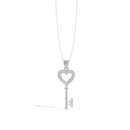 lab grown diamond | moissanite Jewellery Heart Key Lab Grown Diamond OR Moissanite Pendant Silver by Rabbito Jewels