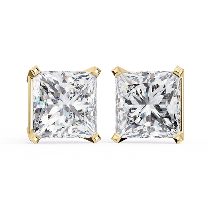 lab grown diamond | moissanite Jewellery Moonlit Mirage Lab Grown OR Moissanite Princess Stud Earrings Yellow Gold 18K by Rabbito Jewels