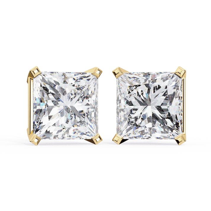 lab grown diamond | moissanite Jewellery Moonlit Mirage Lab Grown OR Moissanite Princess Stud Earrings Yellow Gold 18K by Rabbito Jewels