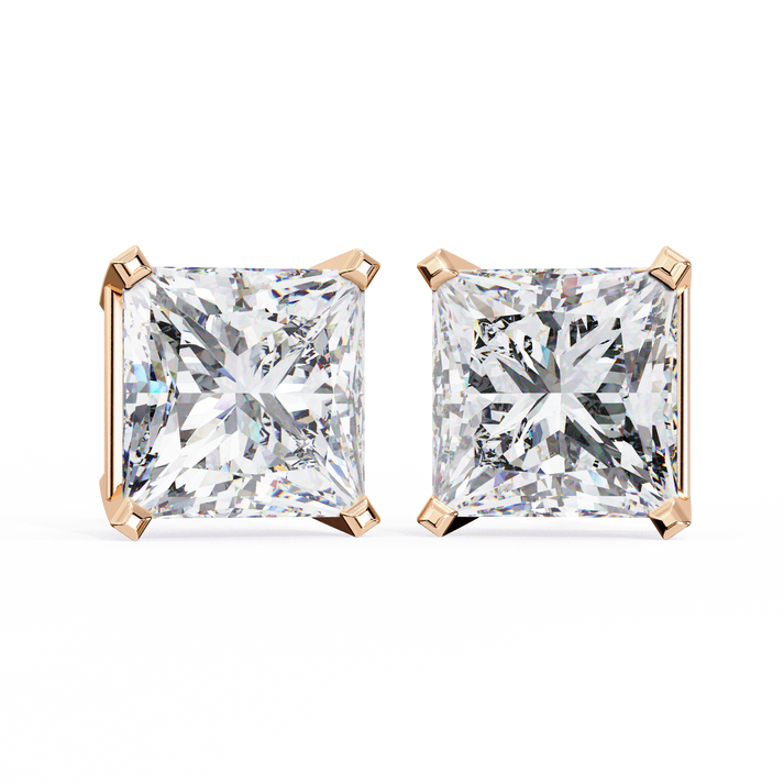 lab grown diamond | moissanite Jewellery Moonlit Mirage Lab Grown OR Moissanite Princess Stud Earrings Rose Gold 18K by Rabbito Jewels
