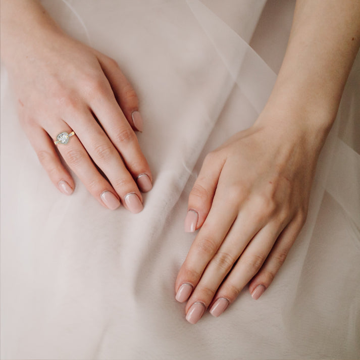 lab grown diamond | moissanite Jewellery Dual Toned Heart Halo Lab Grown Diamond OR Moissanite Ring by Rabbito Jewels