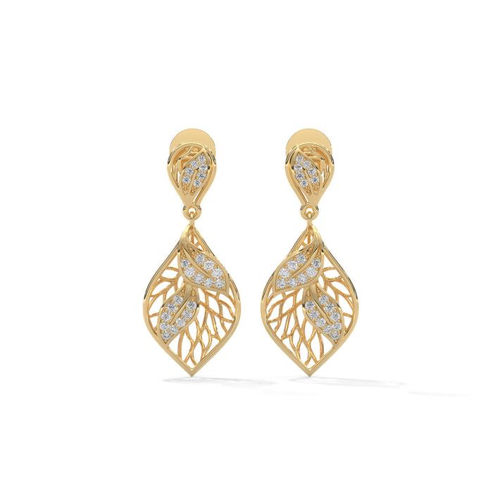 lab grown diamond | moissanite Jewellery Tone Leaf Drop Lab Grown Diamond OR Moissanite Earrings Yellow Gold 14K by Rabbito Jewels
