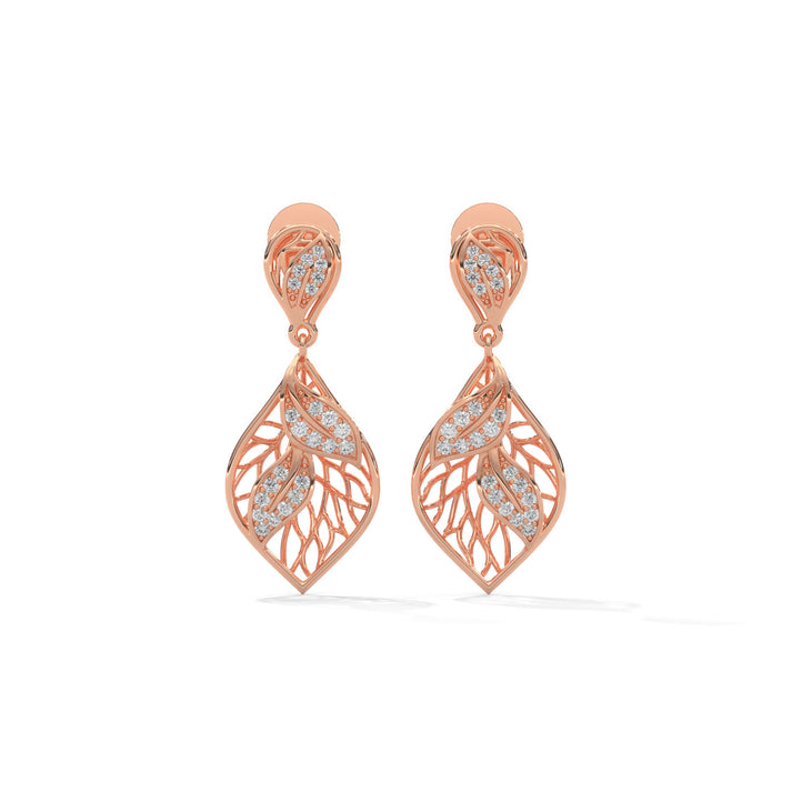 lab grown diamond | moissanite Jewellery Tone Leaf Drop Lab Grown Diamond OR Moissanite Earrings Rose Gold 14K by Rabbito Jewels