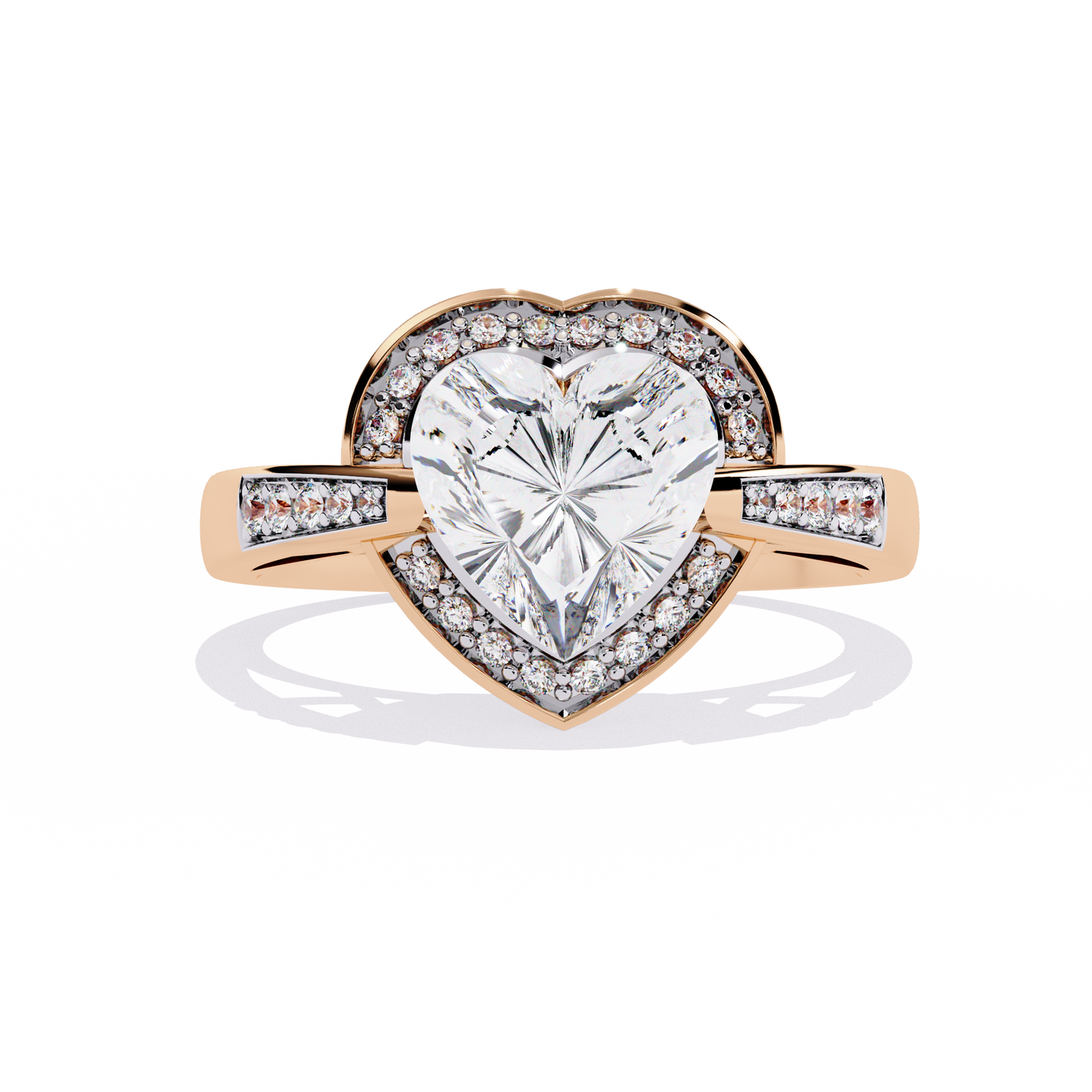 lab grown diamond | moissanite Jewellery Dual Toned Heart Halo Lab Grown Diamond OR Moissanite Ring Rose Gold 14K by Rabbito Jewels