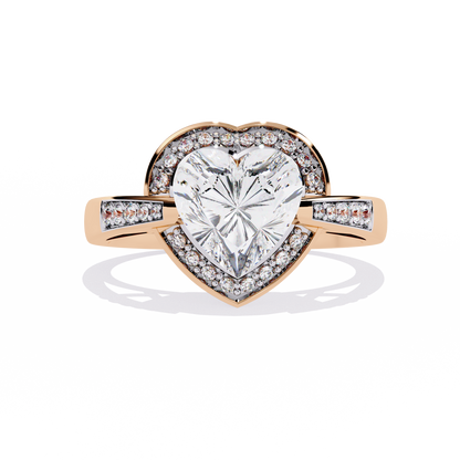 lab grown diamond | moissanite Jewellery Dual Toned Heart Halo Lab Grown Diamond OR Moissanite Ring Rose Gold 14K by Rabbito Jewels
