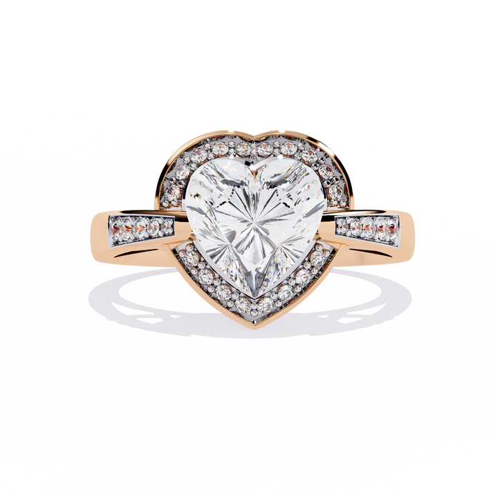 lab grown diamond | moissanite Jewellery Dual Toned Heart Halo Lab Grown Diamond OR Moissanite Ring Rose Gold 14K by Rabbito Jewels
