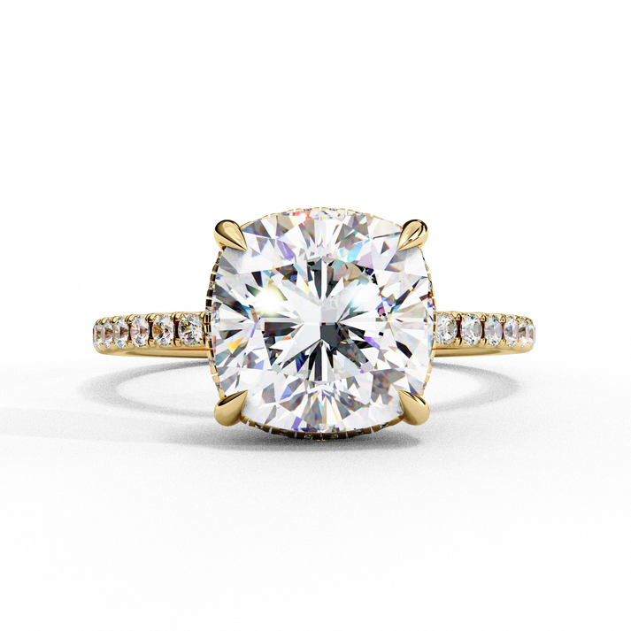 lab grown diamond | moissanite Jewellery Cushion Cotal Halo Lab Grown OR Moissanite Ring Yellow Gold 18K by Rabbito Jewels
