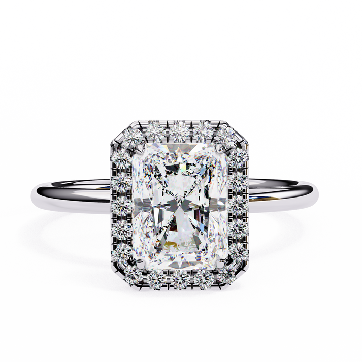lab grown diamond | moissanite Jewellery Mystic Mirage Halo Lab Grown Diamond OR Moissanite Ring White Gold 18K by Rabbito Jewels