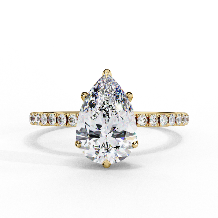 lab grown diamond | moissanite Jewellery Paradise Pear Halo Lab Grown Diamond OR Moissanite Ring Yellow Gold 14K by Rabbito Jewels