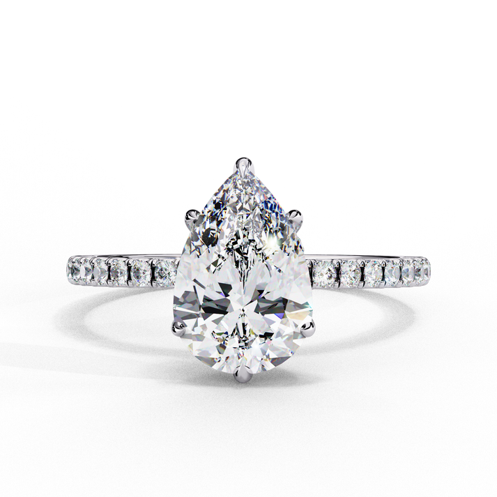lab grown diamond | moissanite Jewellery Paradise Pear Halo Lab Grown Diamond OR Moissanite Ring White Gold 14K by Rabbito Jewels
