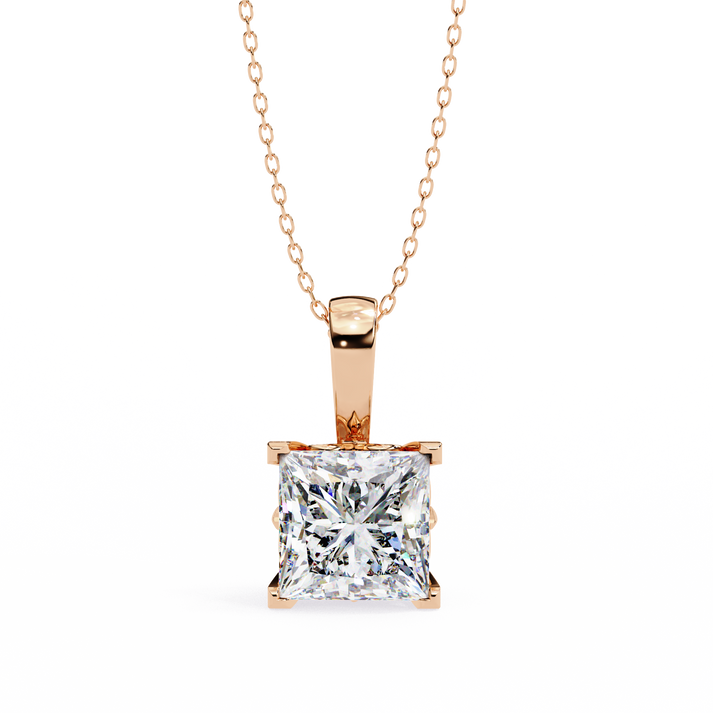 lab grown diamond | moissanite Jewellery Houston 2.62CT Princess Cut Lab Grown OR Moissanite Pendant Rose Gold 14K by Rabbito Jewels