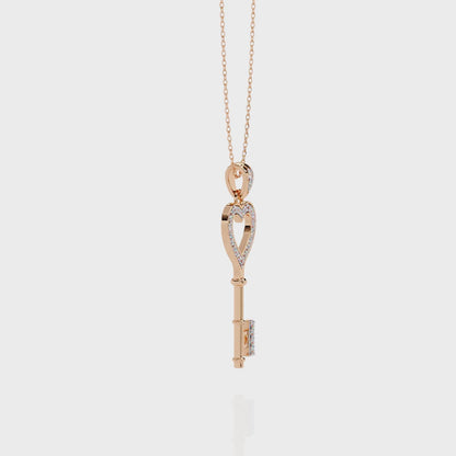 Heart Key Lab Grown Diamond OR Moissanite Pendant