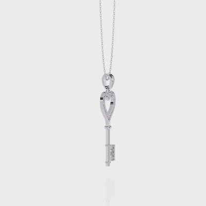 Heart Key Lab Grown Diamond OR Moissanite Pendant