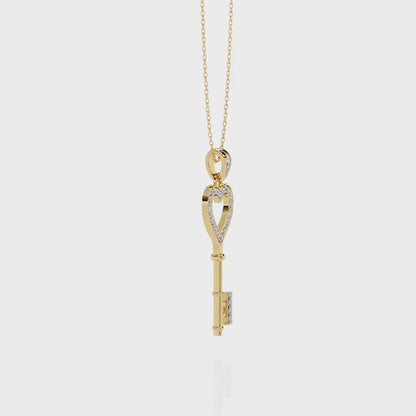 Heart Key Lab Grown Diamond OR Moissanite Pendant