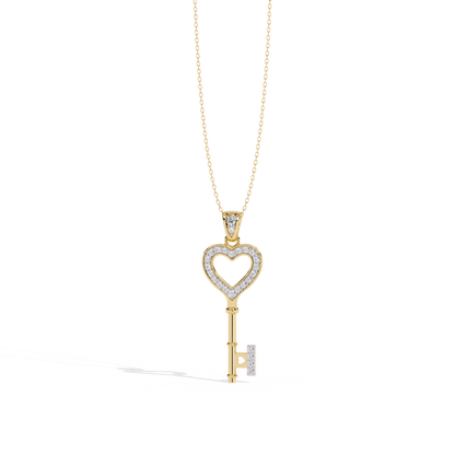 lab grown diamond | moissanite Jewellery Heart Key Lab Grown Diamond OR Moissanite Pendant Yellow Gold 14K by Rabbito Jewels